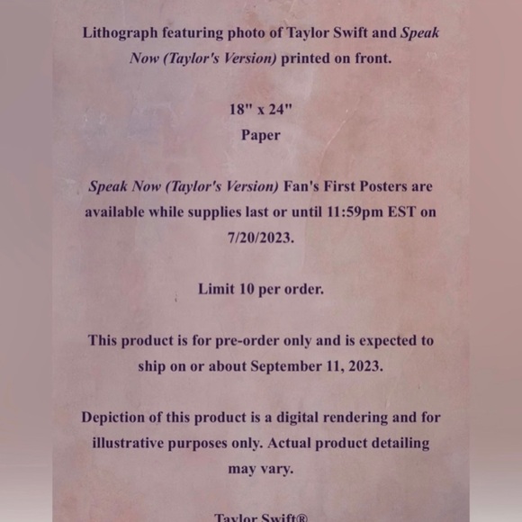 Speak Now (Taylor’s Version) Spotify Exclusive Fans First Poster - Picture 4 of 6